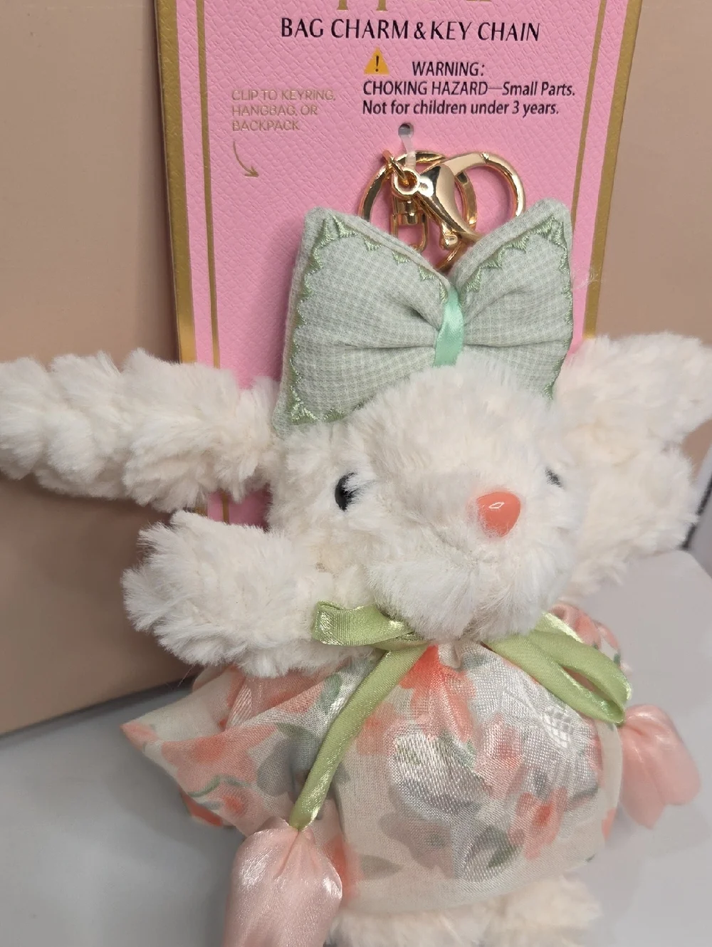 💕▪️Piper K ▪️Floral Bunny Plush Keychain with Mint Bow